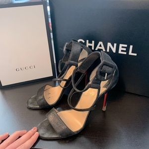 Christian Louboutin Black Choca Suede Lame 100mm